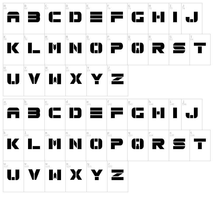 Spac3 Tech font map